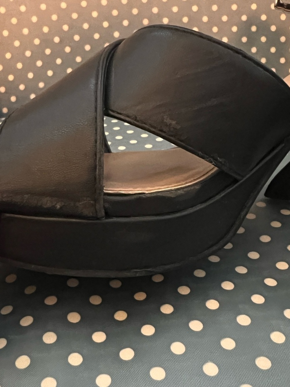 Kelly & Katie Black Crisscross Ankle Strap Block Heels - Picture 15 of 16